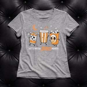 Wound Up XXS Gray Tee with Spooky Orange and White Design Scary Movies